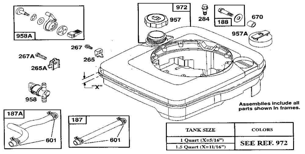 Tank Assembly Diagram and Parts List for 122700  Briggs and Stratton Engine
